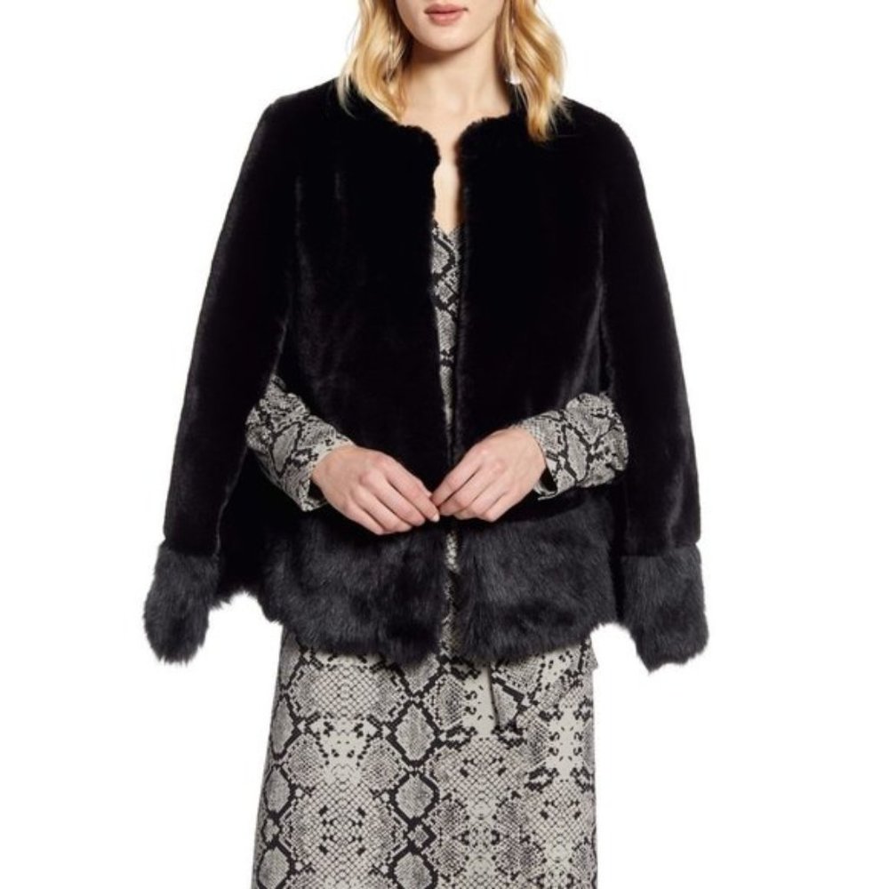 HALOGEN Women's Faux Fur Cape BLACK ONE SIZE